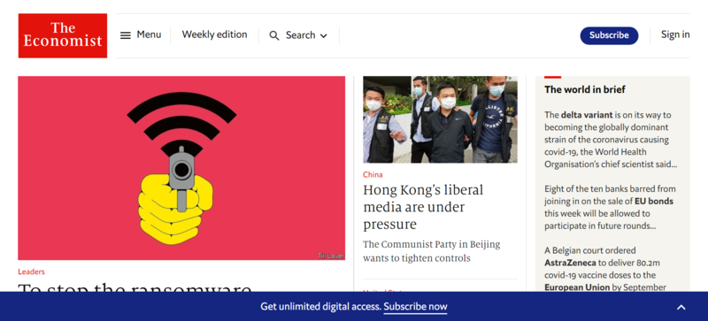 Economist media website homepage