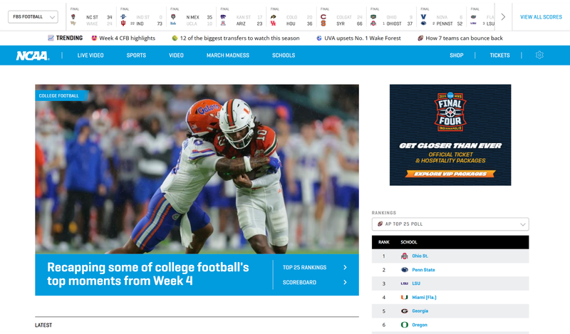 NCAA Website National Collegiate Athletic Association (NCAA) website homepage